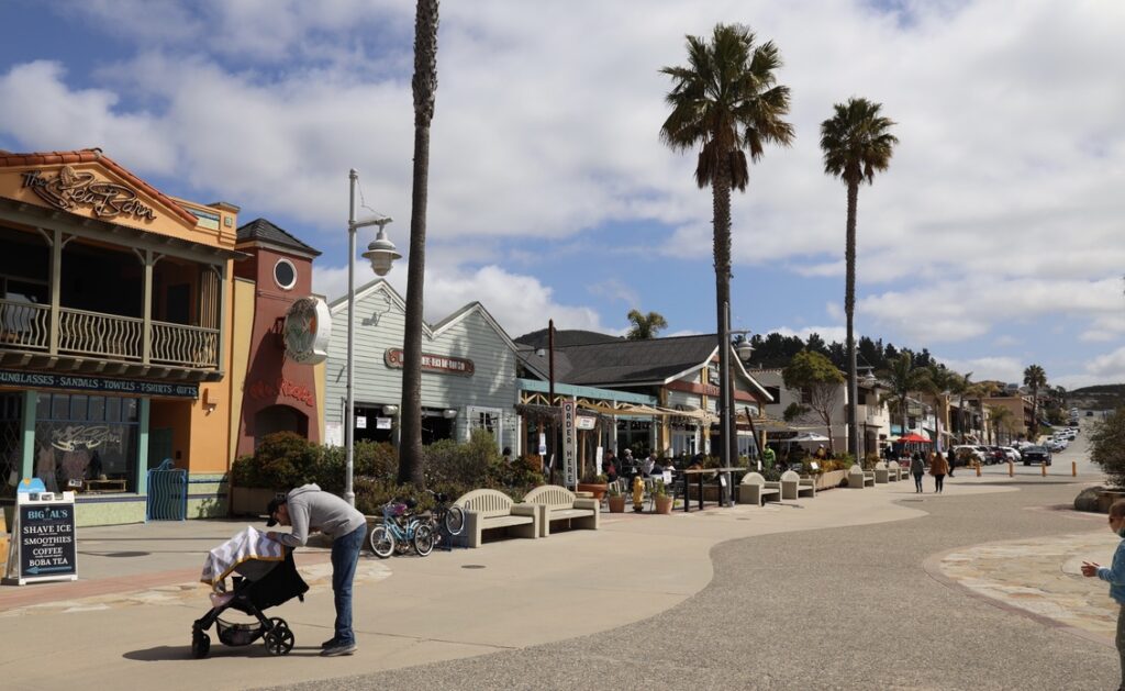 The colorful town center of Avila Beach, California