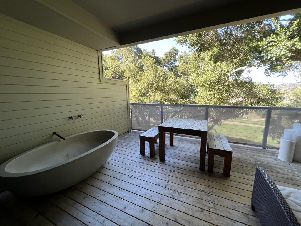 Carmel Valley Ranch patio with an outdoor tub