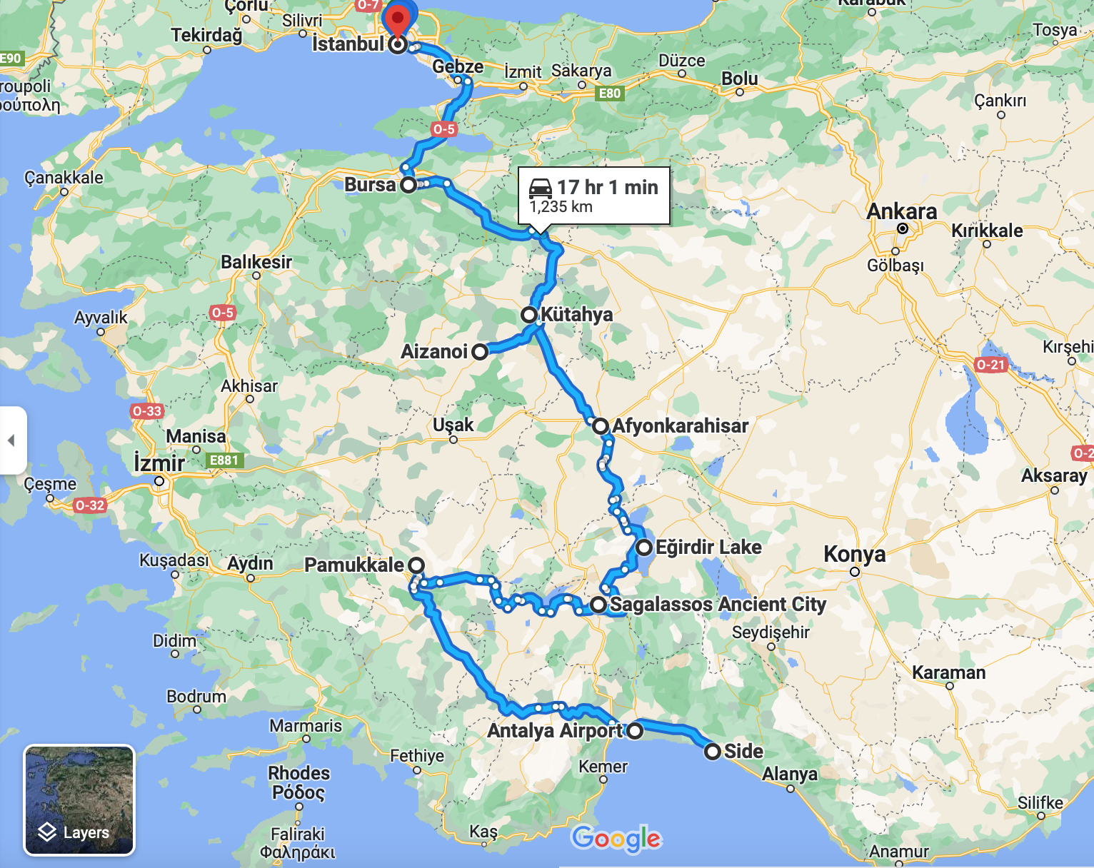 Road trip Antalya to Istanbul