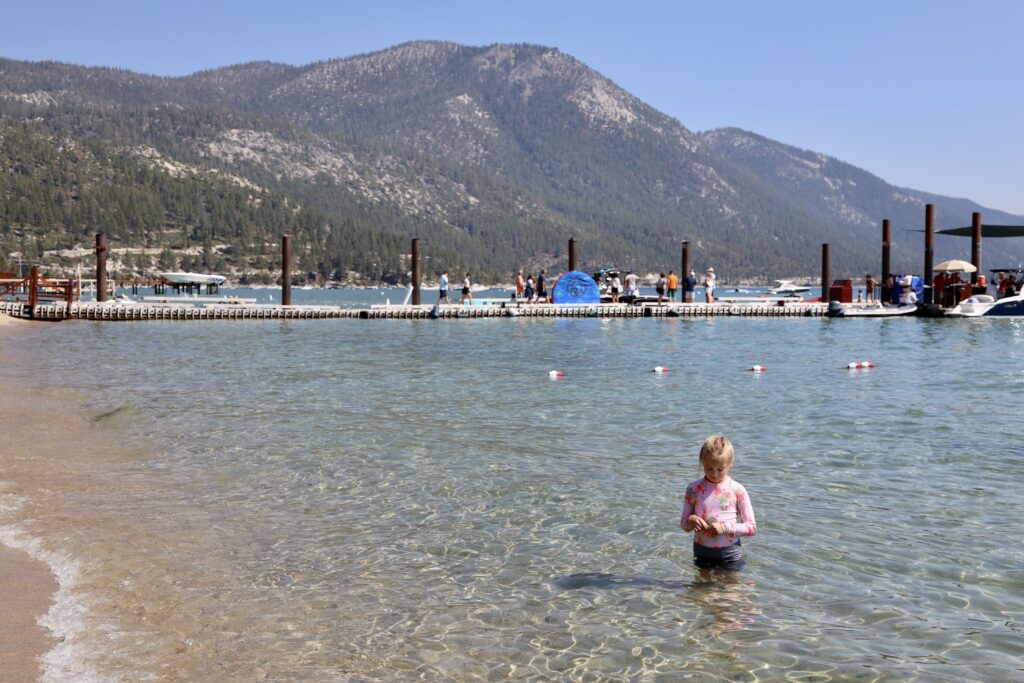 The lake's crystal-clear waters of Lake Tahoe