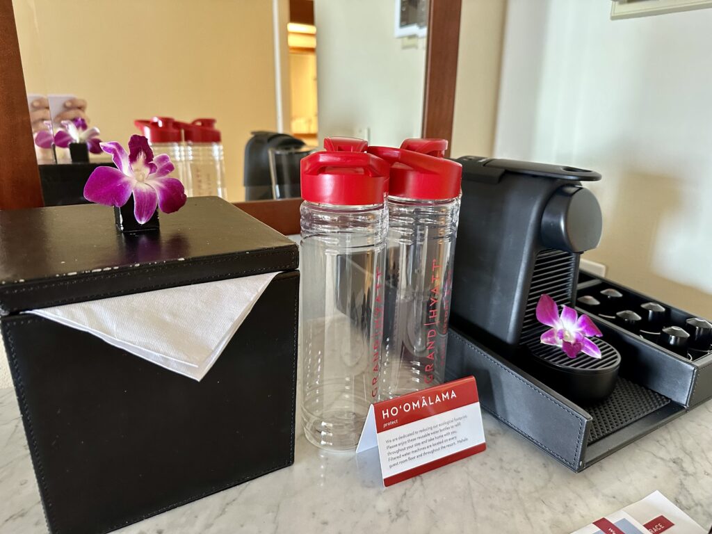 Goodies in the room at Grand Hyatt Kauai