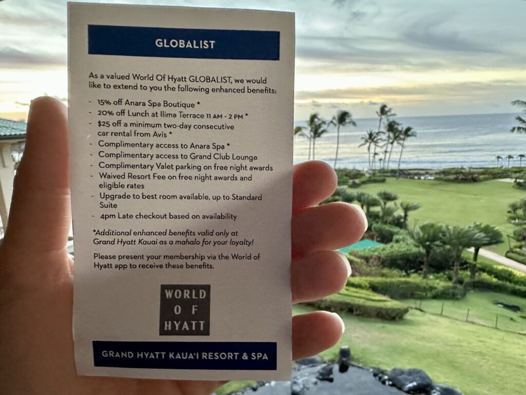 The list of Globalist benefits at Grand Hyatt Kauai
