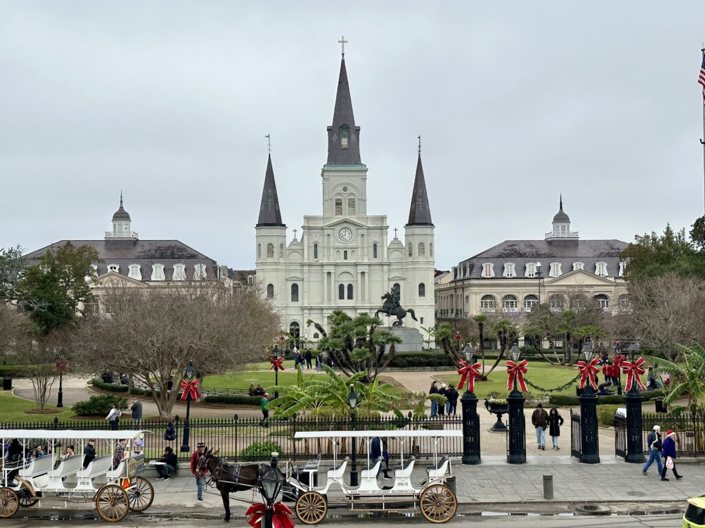 St. Louis Cathedral in the background of the Jackson Square