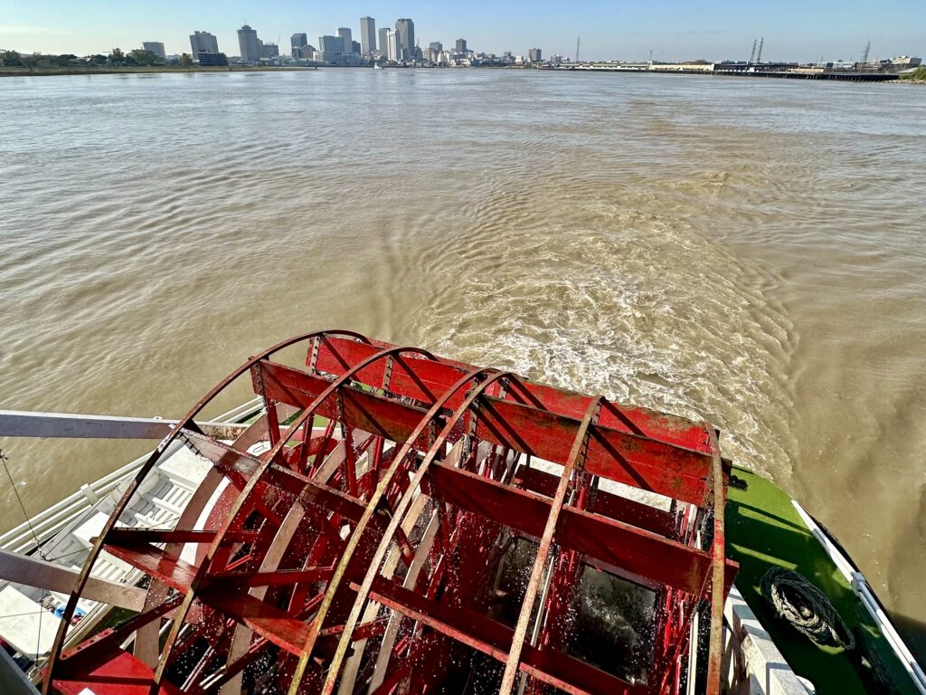 The paddle wheel of the Steamboat Natchez Riverboat on the Mississippi River