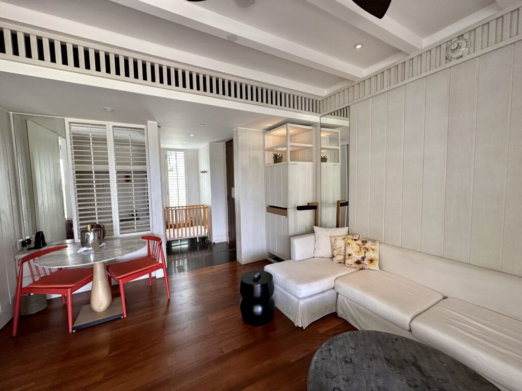The living room of Beachside Suite at Park Hyatt St. Kitts