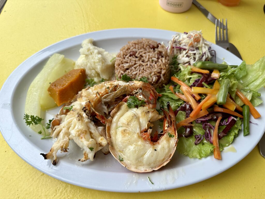 A lobster plate at Sunshine's Beach Bar & Grill, Nevis
