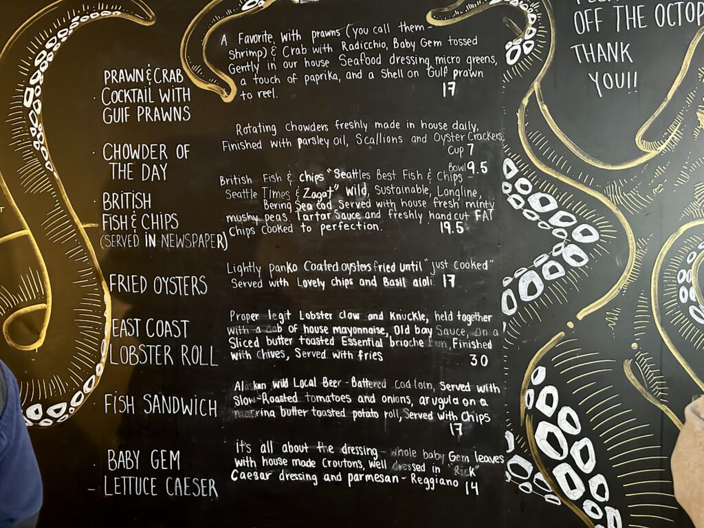 Proper Fish menu, Bainbridge Island