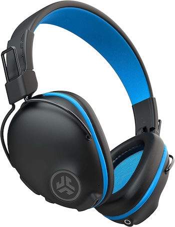 JLab JBuddies Pro Wireless Over-Ear Kids Headphones | 35+ Hour Battery Life | Built-in Volume Regulators for Safety | Share Mode | Folding | Adjustable | Noise Isolation | with Mic | Blue