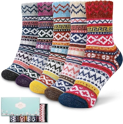ICEIVY Socks Women, Soft Knit Wool Winter Thick Warm Cabin Fuzzy Crew Women Socks 5 Pack