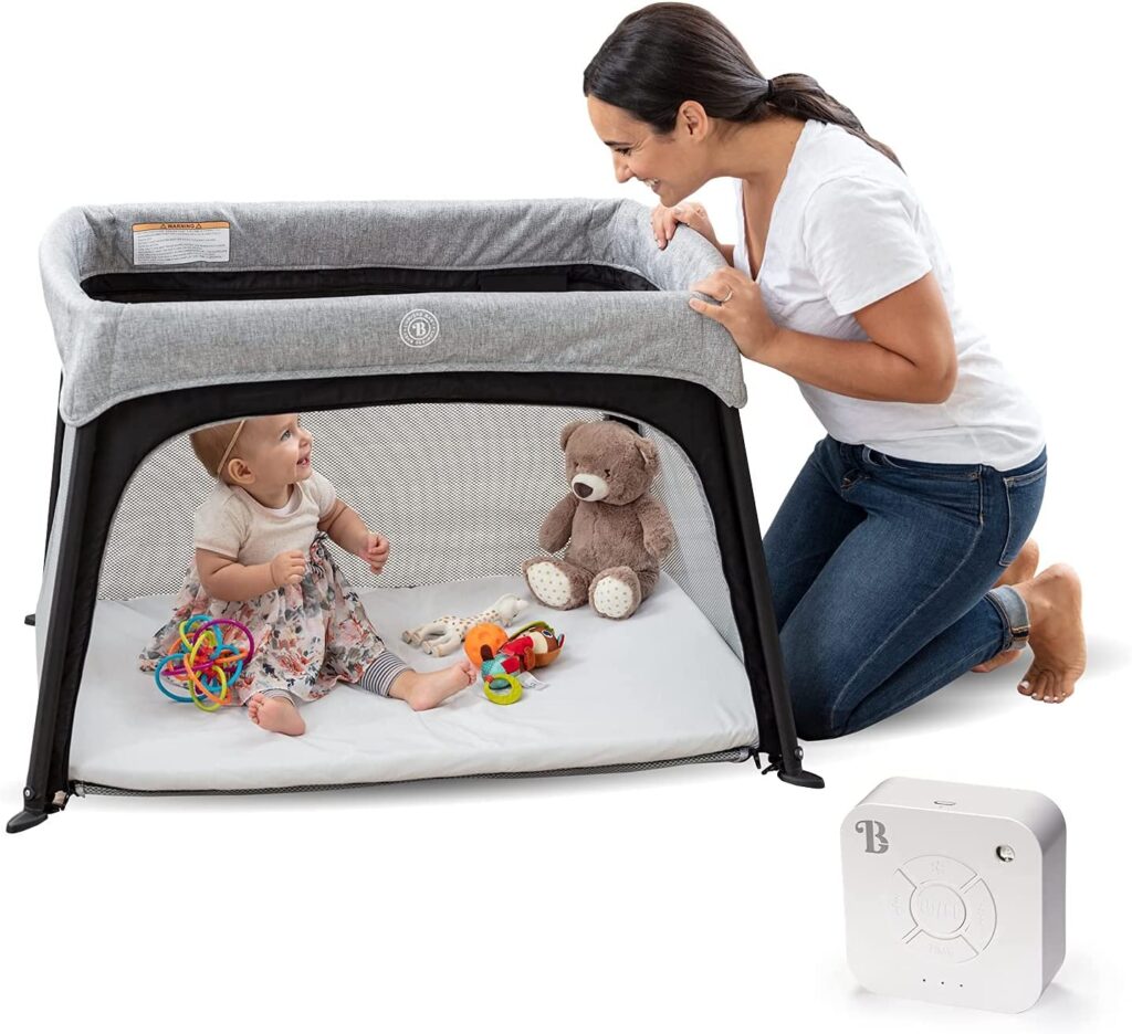 Lumiere，All-in-One Lightweight Travel Crib and Bassinet for Baby and Toddler，Portable Play Yard for Baby for Better, Safer Sleeping，w/Ventilated Mattress，Oeko-TEX Waterproof Cover & 1 Fitted Sheet