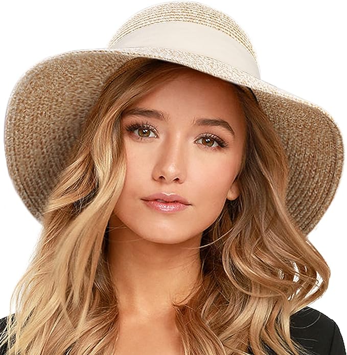 Womens Beach Sun Straw Hat UV UPF50 Travel Foldable Brim Summer UV Hat