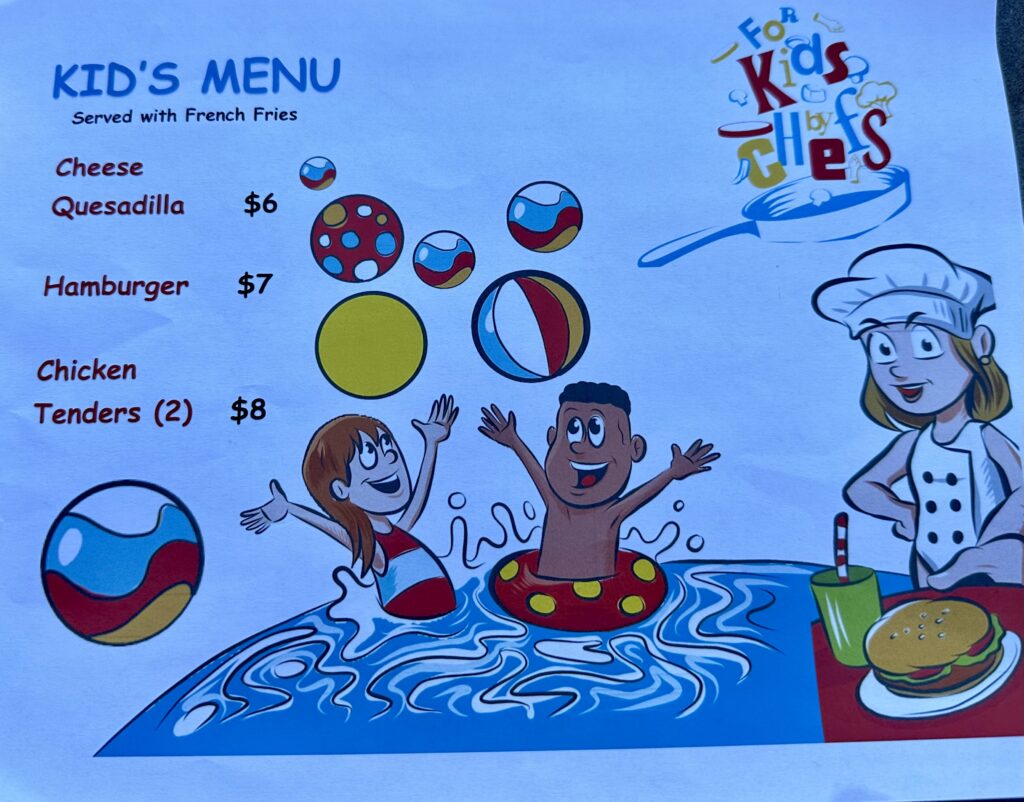 Kids menu at Rio Grande Lounge