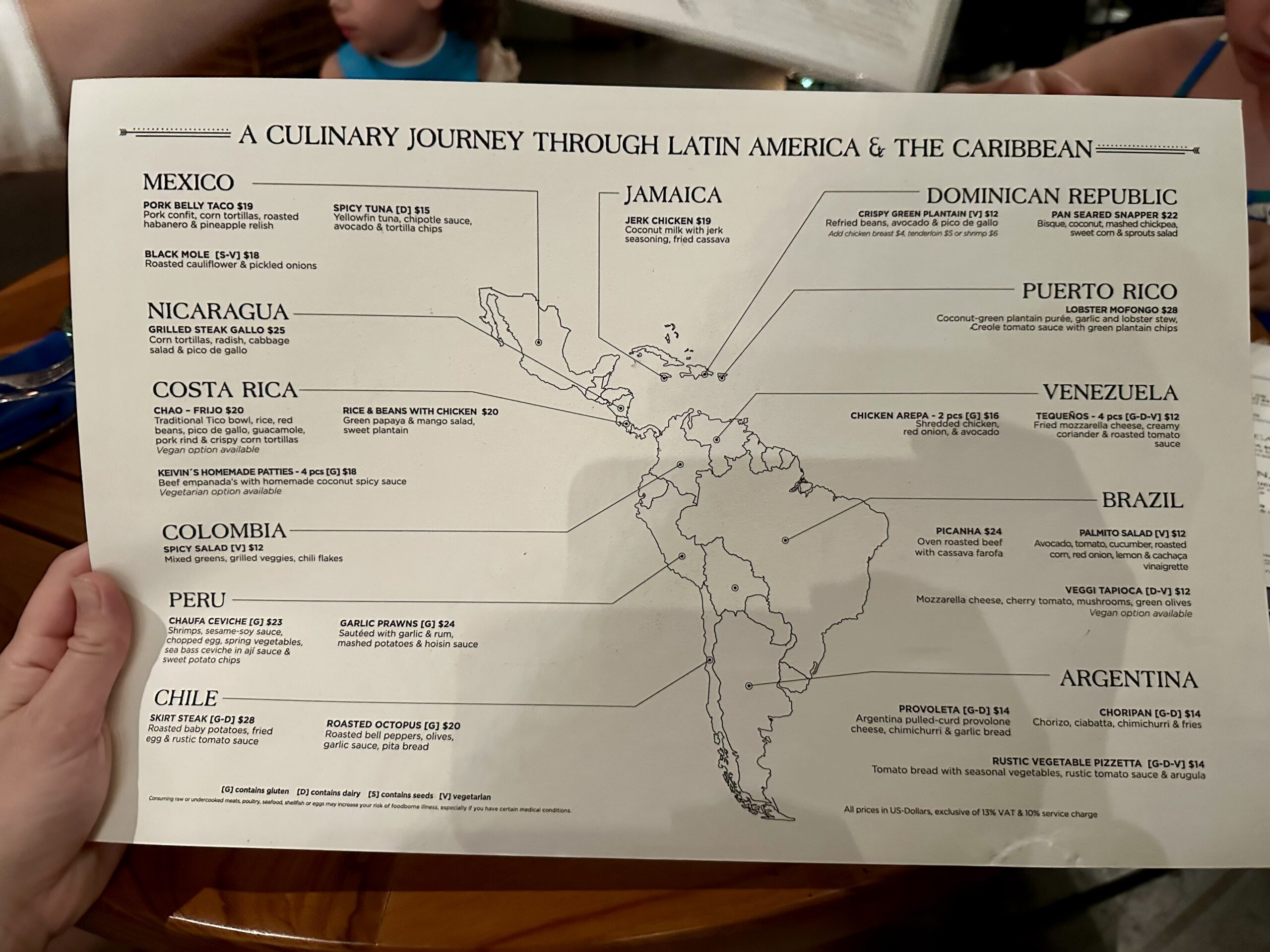 Dinner menu at Chao Pescao at Andaz Papagayo