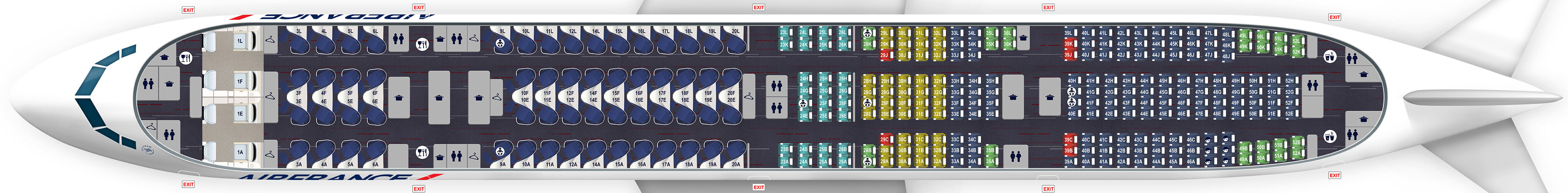 Paris to Los Angeles Air France Business Class Cabin layout