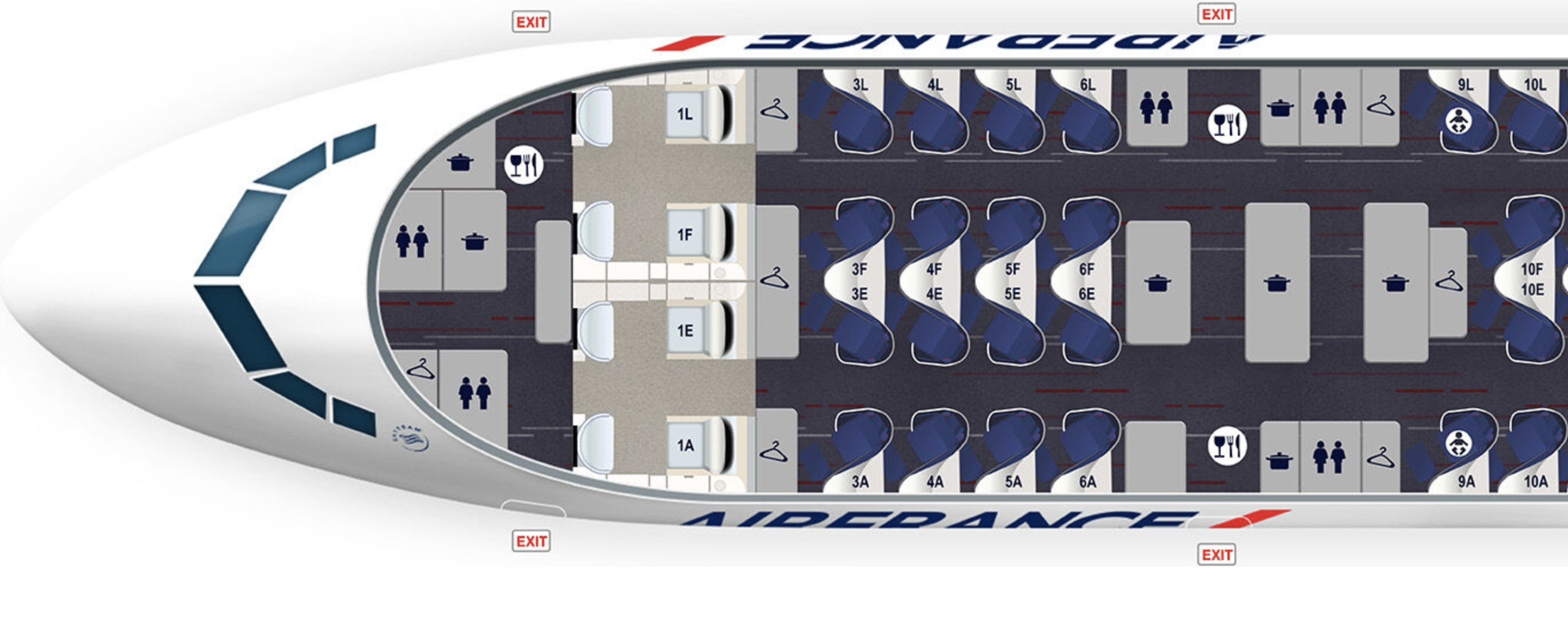 Paris to Los Angeles Air France Business Class Cabin layout
