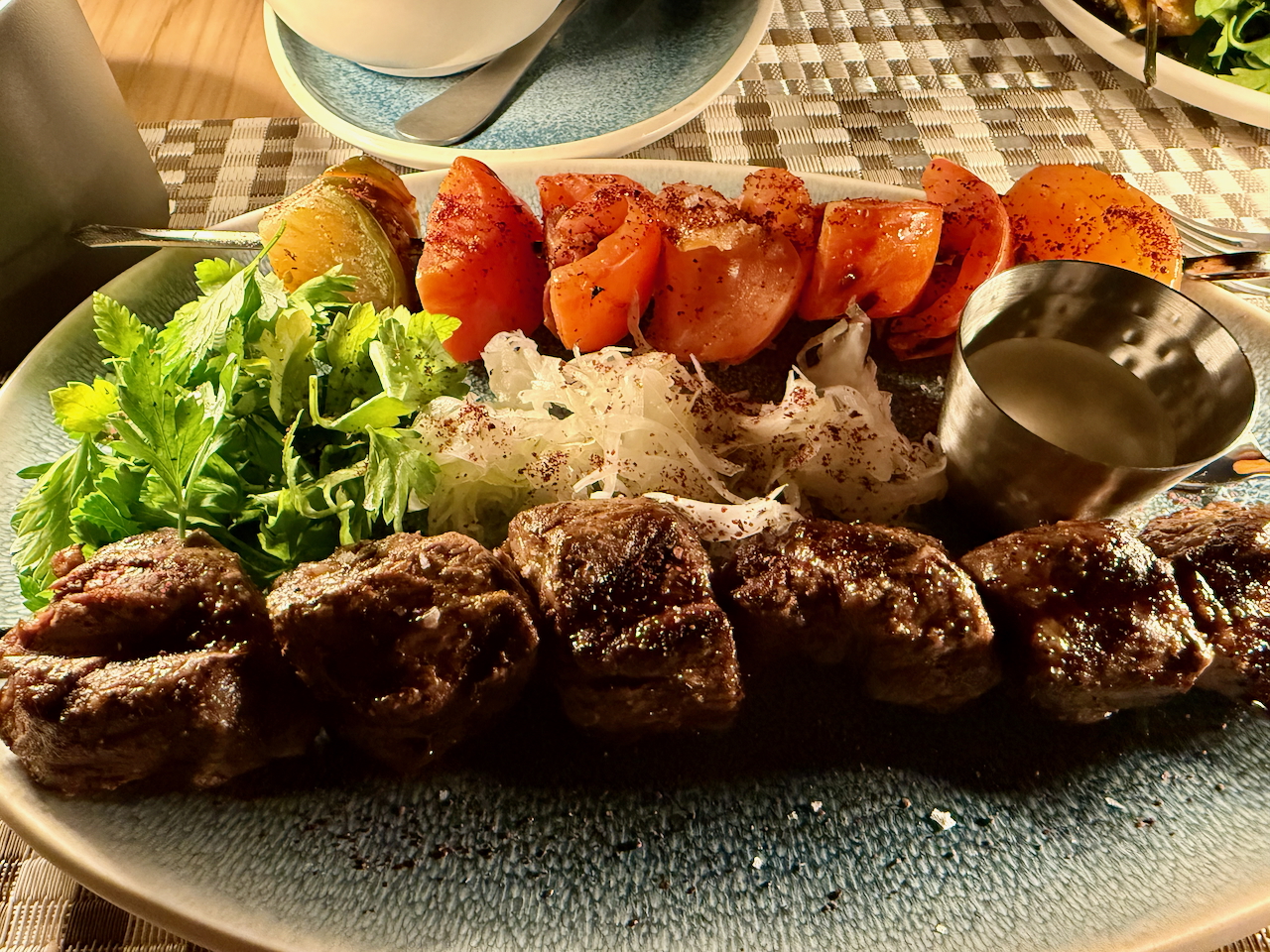 Beef kebab at Costa Mar restaurant, Park Hyatt Cabo del Sol